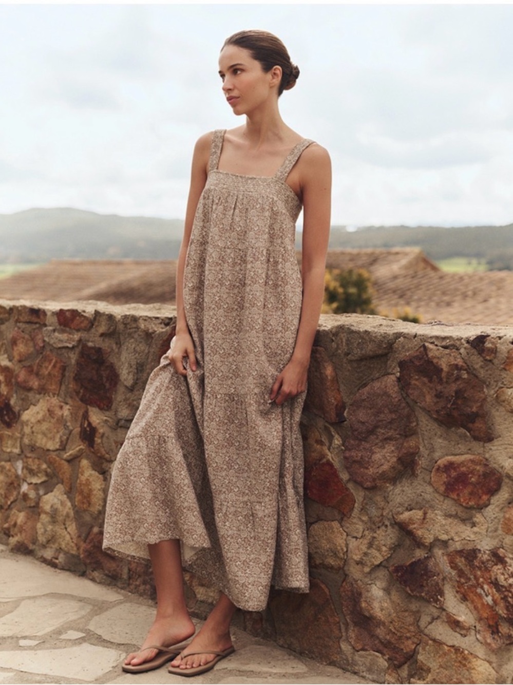 Organic Coastal Double Gauze Strappy Tiered Maxi Dress